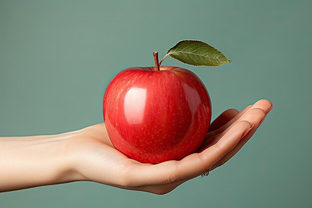 cerrar una mano sosteniendo una manzana en un fondo aislado