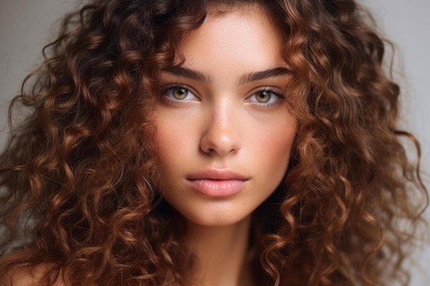 Cerrar Mujer con cabello rizado natural seco, rizado y sediento.