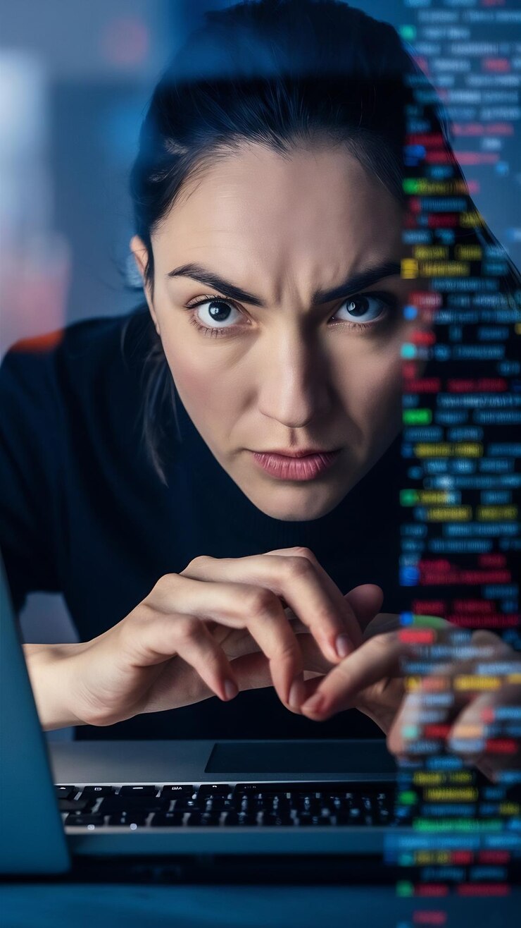 Foto cerrar mujer trabajando en la computadora portátil
