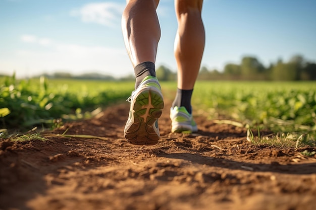 Cerrar las piernas con calzado deportivo corriendo en una pista despertando los pies en la carretera Luz natural IA generada