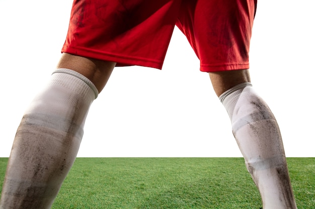 Foto cerrar las piernas de fútbol profesional, jugadores de fútbol que luchan por la pelota