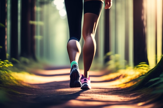 Cerrar las piernas de una mujer caminar en el bosque Activo y en forma