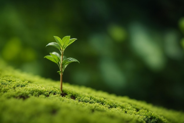 Cerrar planta joven que crece sobre fondo verde