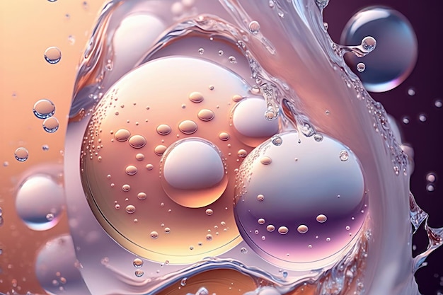 Cerrar producto cosmético líquido transparente Textura de gel con burbujas Generación AI