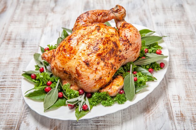 Cerrar todo el pollo asado con ensalada