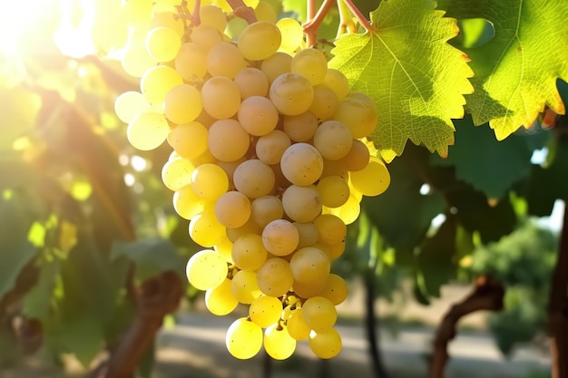 Foto cerrar uva fresca en el árbol en un día soleado