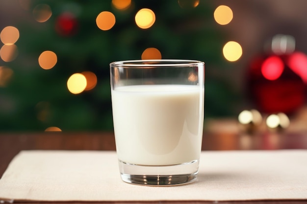 cerrar un vaso de leche levitar sobre un fondo temático navideño