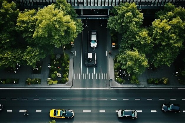 Cerrar la vía urbana con un coche y vegetación.