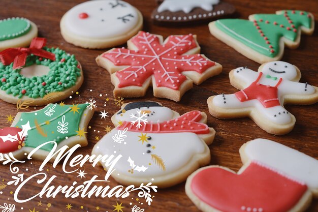 Cerrar vista de coloridas galletas de Navidad