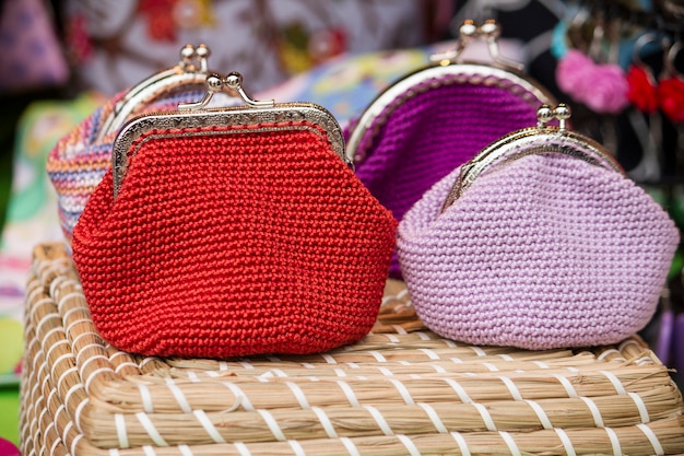 Cerrar vista de un lindo y tradicional bolsas de algodón hechas a mano.
