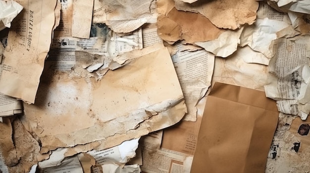 Cerrar vista superior vintage completo de recortes de recortes de papel auténtico texturas de papel periódicos antiguos y fondo de literatura clásica