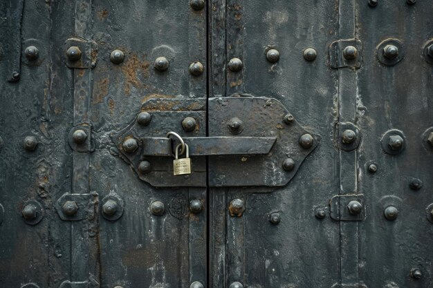 Cerrojo antiguo en una vieja puerta de metal que simboliza la protección