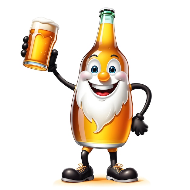 Foto cerveja de personagem de mascote em um fundo branco