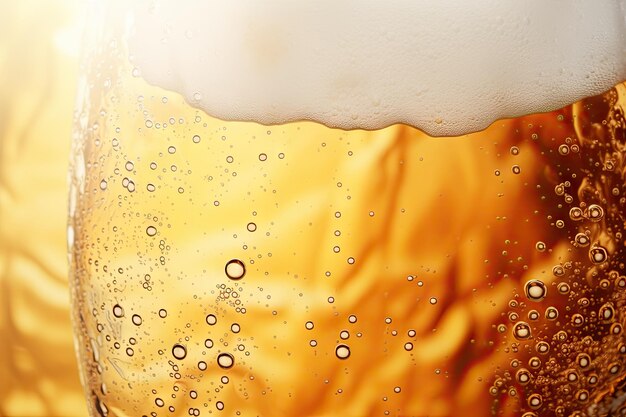 Foto cerveja espumosa com bolhas como pano de fundo