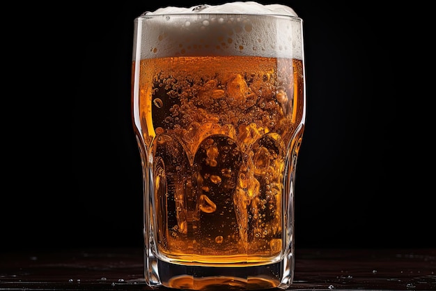 Cerveja fresca em um copo em um fundo preto
