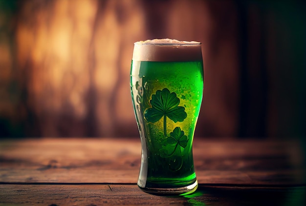 Cerveja lager artesanal Green Saint Patrick Day em vidro de caneca de cerveja St Patrick day festival conceito Generative AI