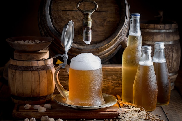 Cerveja light em um copo na mesa