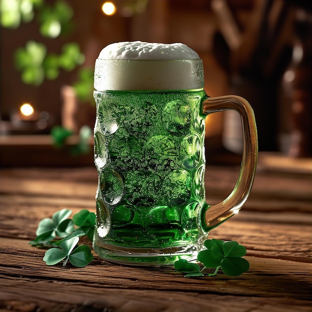 Cerveja verde em celebração do Dia de São Patrício