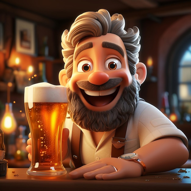 Foto la cerveza de dibujos animados en 3d