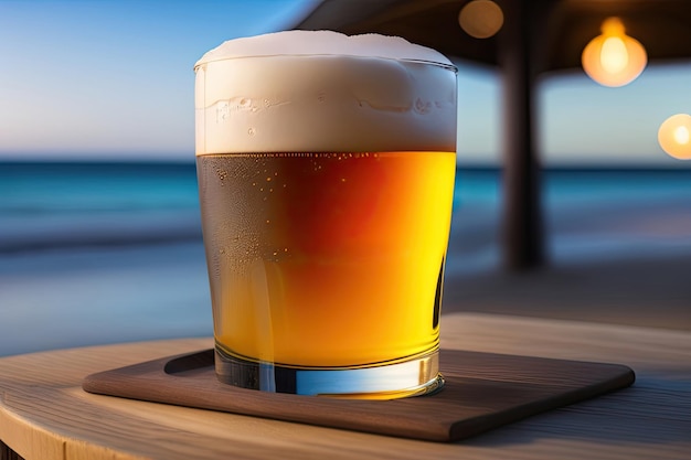 Cerveza y fondo de verano o fondo de pantalla concepto de vacaciones generado ai