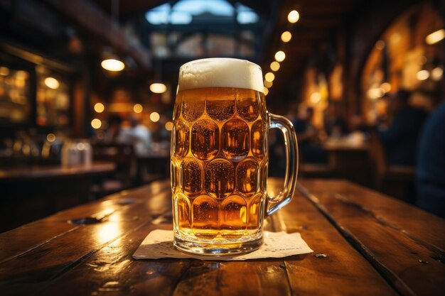 Cerveza fría en un acogedor pub generativo IA