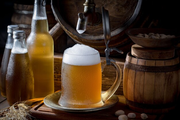 Foto cerveza ligera en un vaso sobre la mesa