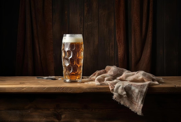 una cerveza oktoberfest sobre una mesa de madera al estilo de bill durgin