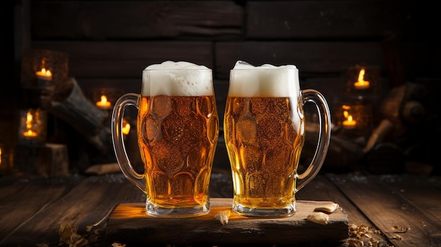 Foto cerveza en una taza de espuma y salpicaduras de vasos con cerveza