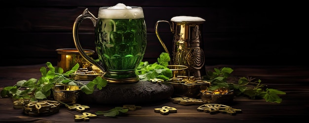 Cerveza verde y monedas de oro