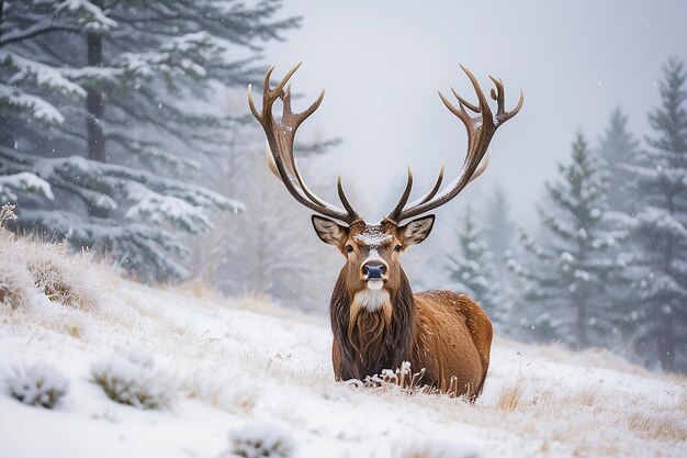 Foto cervo na neve