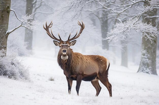 Foto cervo na neve