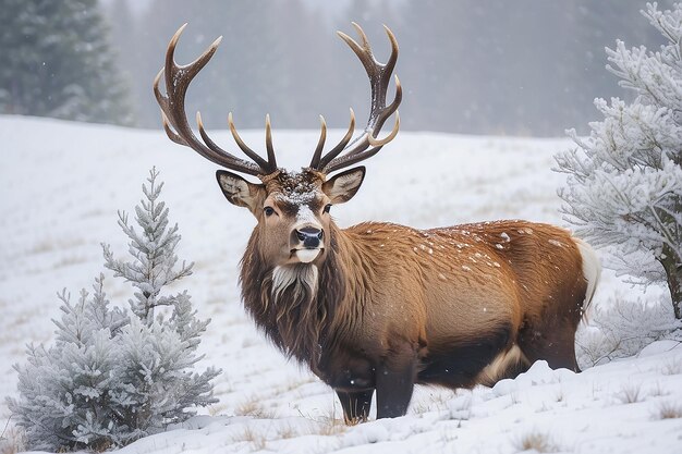 Foto cervo na neve