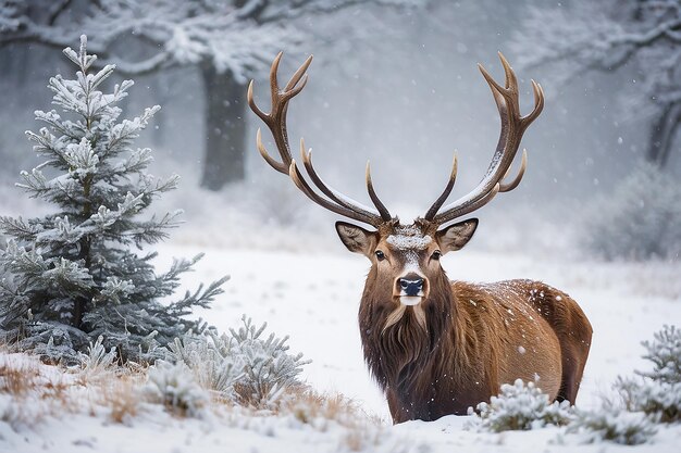 Foto cervo na neve