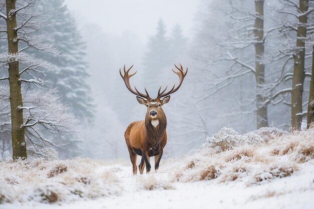 Foto cervo na neve