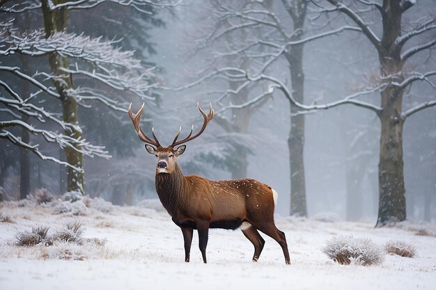 Foto cervo na neve