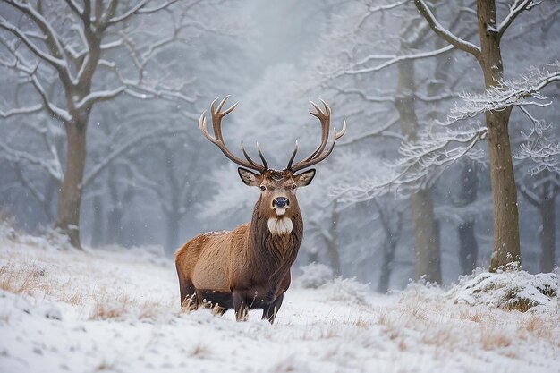 Foto cervo na neve