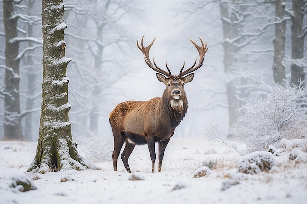 Foto cervo na neve