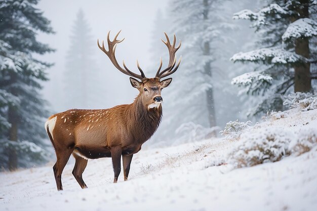 Foto cervo na neve