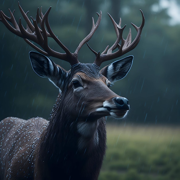 cervos na chuva da manhã