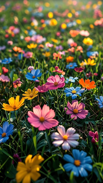 Césped con brillantes flores de verano.