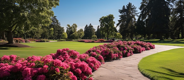 Césped y césped de flores manicurados al aire libre del parque