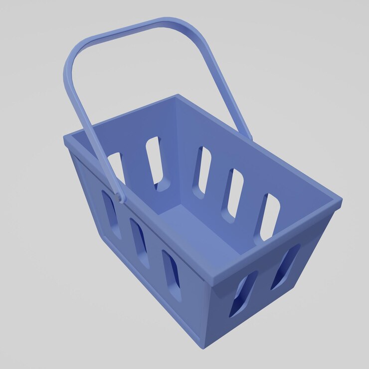 Foto cesta azul 3d en la parte superior para comprar en la tienda