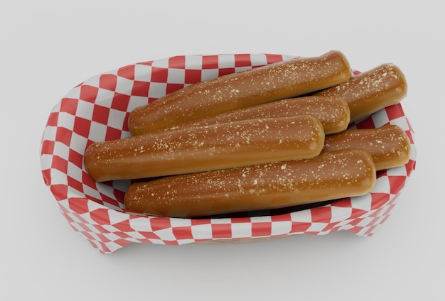 Cesta de bambú Pan de mimbre representación 3D mínima sobre fondo blanco