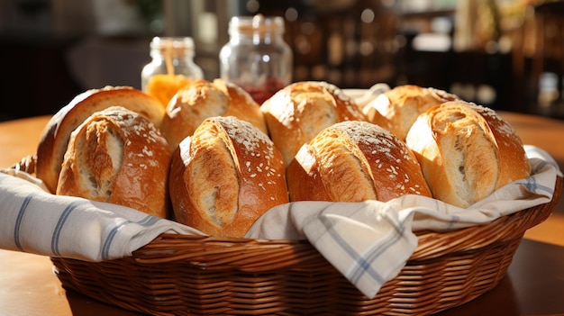 cesta com pão fresco na mesa
