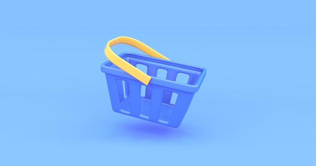 cesta de la compra azul en fondo azul 3d render