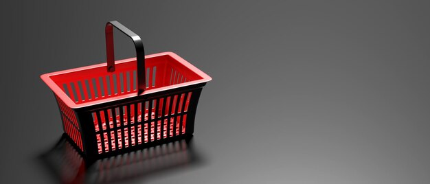 Cesta de la compra contra el fondo gris Concepto de compras comestibles ilustración 3d