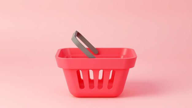 Cesta de la compra vacía sobre fondo rosa ilustración de renderizado 3d