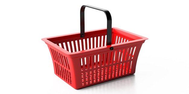 Cesta de compras aislada contra un fondo blanco Concepto de comestibles de compras Ilustración 3D