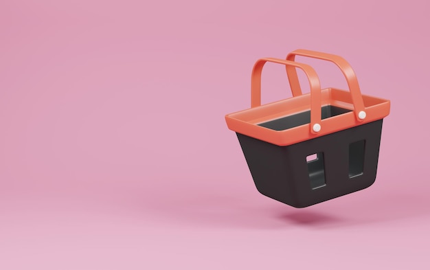 cesta de compras en fondo rosa Compras en línea concepto ilustración de renderización 3d