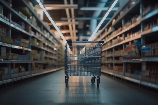 Cesta de compras llena de una variedad de productos de comestibles 7